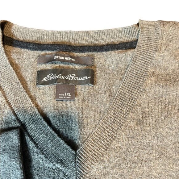 Eddie Bauer Cotton Merino Wool Mens‎ V neck Sweater XL Tall - Picture 2 of 5